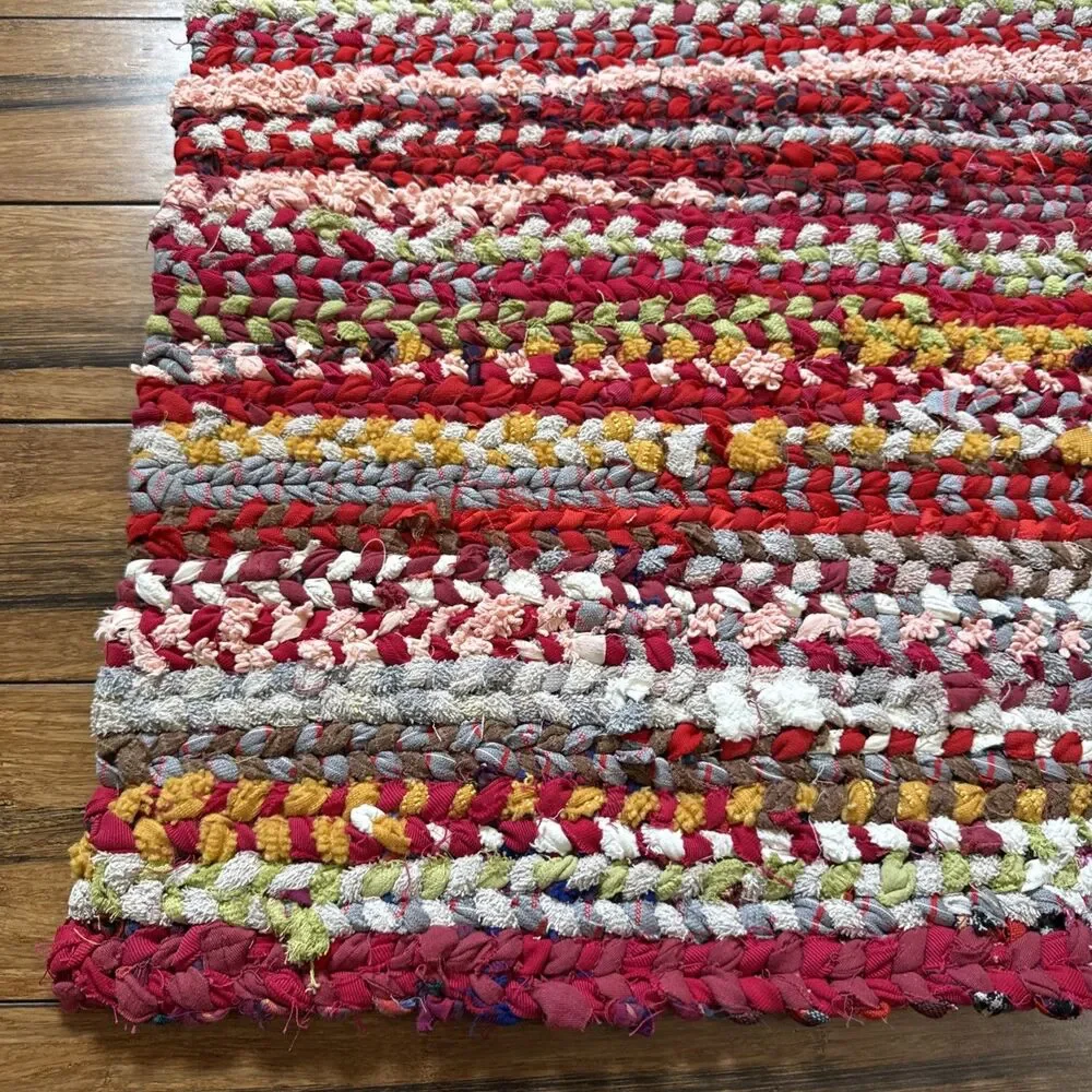 Woven Rag Rug Hand Loomed 35 X 23 Boho Farmhouse Chunky New USA Machine Wash